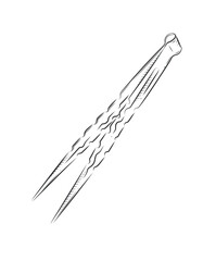 Hookah charcoal tongs for smoking shisha drawing in vintage graphic style with black on white background