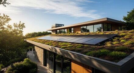 Modern Home with Green Roof and Solar Panels