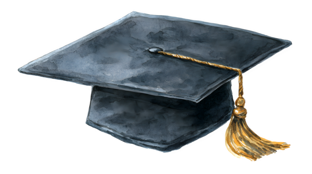 Watercolor illustration of graduation cap isolated on white