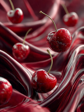 Cherry Red Abstract Background with Luxurious Flowing Swirls