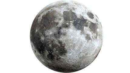 Full moon surface texture detail isolated on white
