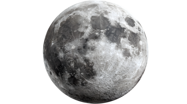 Full moon surface texture detail isolated on white