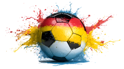German color soccer ball splash effect isolated on white