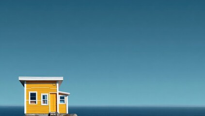 Small yellow house on a cliff overlooking the ocean