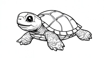 Adorable cartoon turtle, detailed shell, large eyes, cute expression