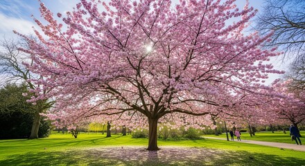 Obraz premium Cherry blossom tree blossoms spring flowers pink nature garden park landscape scenic beauty sunlight day bloom