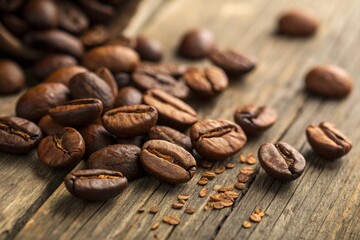 Naklejka premium Coffee Beans on Wooden Table