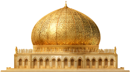 Golden dome structure representing Islamic architecture isolated on white