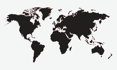 Black world map silhouette on white background. Simple vector illustration for geography, travel, global business, and educational design concepts