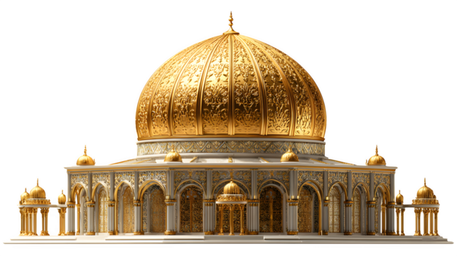 Golden dome structure representing Islamic architecture isolated on white