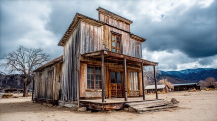 Weathered wooden store in a desert town