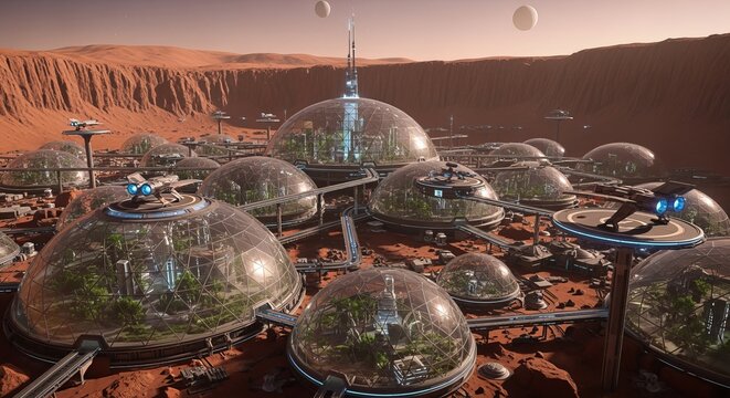 Mars colony domes future futuristic space exploration settlement architecture technology innovation habitation