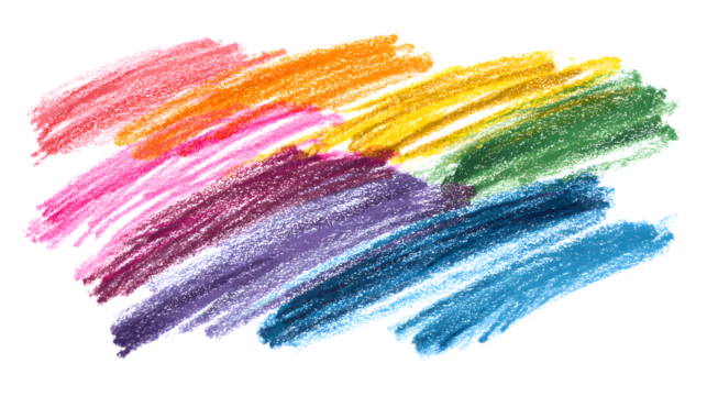 Hand-drawn rainbow colored wax pastel scribbles isolated on white