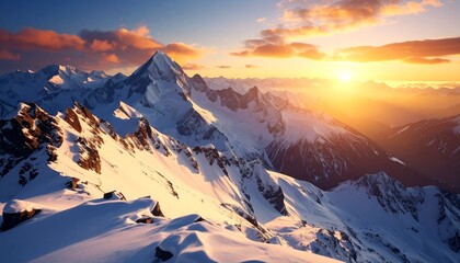 【リアルな風景】壮大な雪山の壁紙【夕焼け】