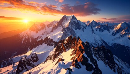 【リアルな風景】壮大な雪山の壁紙【夕焼け】