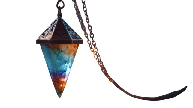 Healing crystal pendulum with bokeh lights