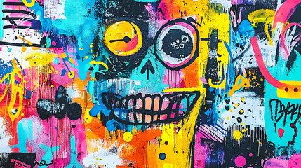 Obraz premium A colorful painting of a skull with a smiling face