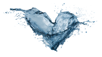 Heart-shaped water splash frozen in motion isolated on white