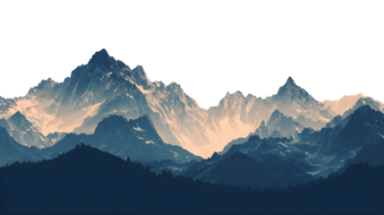 High mountain range silhouette cutout isolated on white