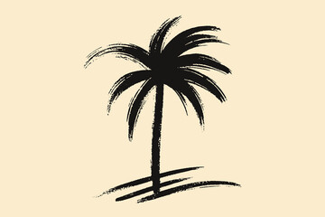 Palm tree brush ink silhouette on beige background vector illustration © Victoria