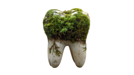 Tooth Decay and Dental Health Concept with Moss on Tooth Model