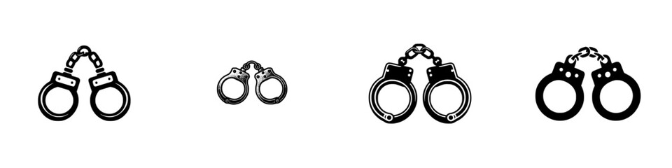 Handcuffs in various styles displayed against a plain background illustrating their use in law enforcement and security