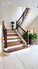 Luxurious wooden staircase in a modern home