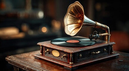 Vintage Gramophone with Vinyl Record