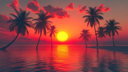 Sunset Beach with Palm Trees