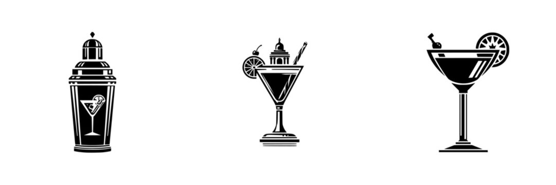 Classic cocktail shaker and drinks collection with elegant designs for mixology enthusiasts
