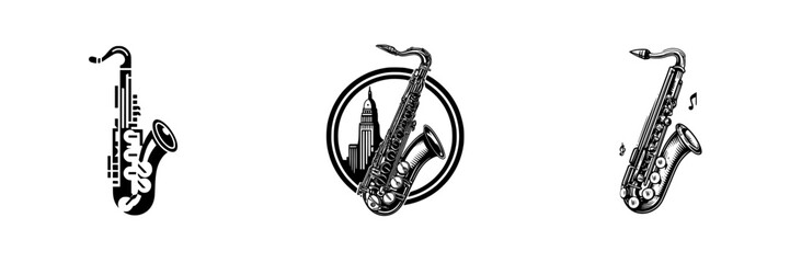 Naklejka premium Unique saxophone illustrations showcasing creativity and musicality in a stylish design