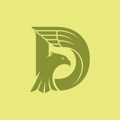 A creative and modern logo featuring the letter "D" combined with an eagle in flight. This design is perfect for corporate, legal, or finance brands, symbolizing determination and vision.