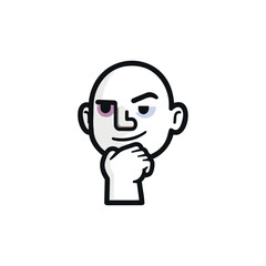 A playful cartoon illustration of a bald person with a thoughtful expression and a hand on their chin. This design is perfect for representing thinking, ideas, or quirky characters.