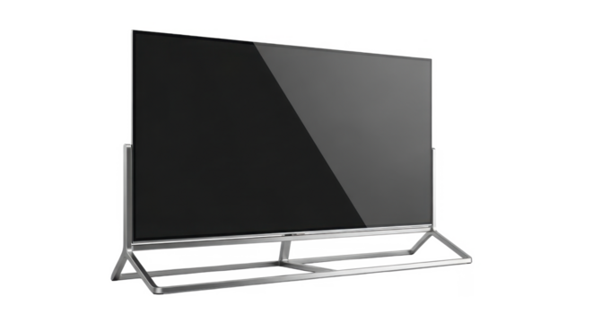 Modern, sleek, flat-screen television set displayed on a white background, ready for use.