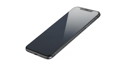 A sleek, modern smartphone displayed diagonally, showcasing its dark screen and design.