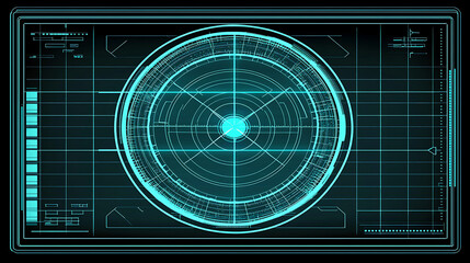 A computer monitor displays a blue circle with a black dot in the center