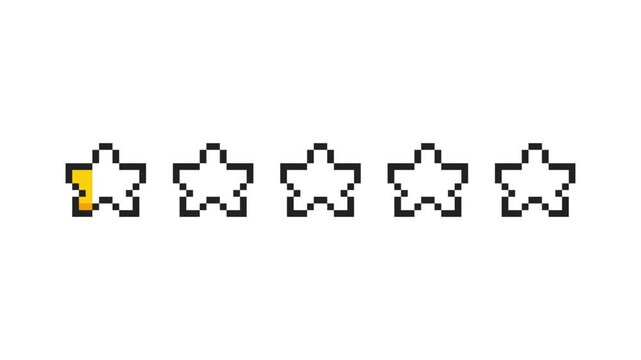 8-bit pixel art five stars progress bar fills up. looped animation 4k 30fps