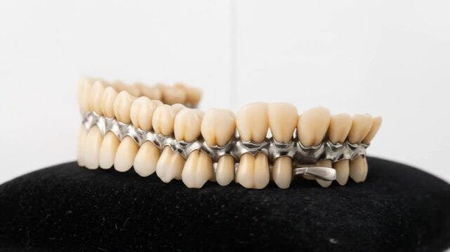 Dental prosthetic teeth on display