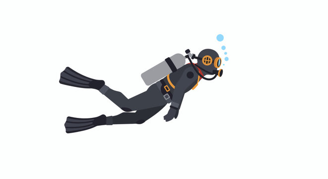 Explore underwater depths with vintage scuba diver in classic diving suit and bubbles, perfect for adventure themes