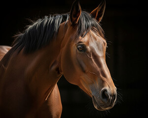 Close-up portrait of a horse with detailed mane and gentle eyes