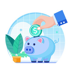 A flat style illustration representing piggy bank