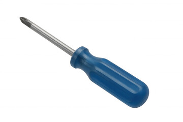 Fototapeta premium Blue screwdriver resting against neutral background, highlighting metallic handle and precise engineering for professional graphic design applications