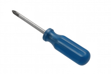 Blue screwdriver resting against neutral background, highlighting metallic handle and precise engineering for professional graphic design applications