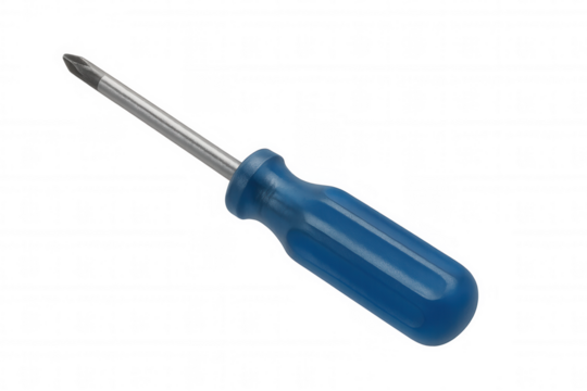 Blue screwdriver resting against neutral background, highlighting metallic handle and precise engineering for professional graphic design applications - Powered by Adobe