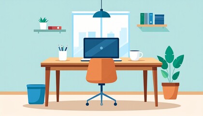 A simple, minimalist illustration of a home office workspace.