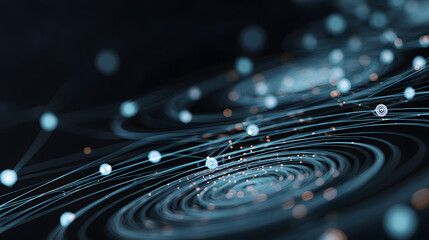 Interconnected Data Universe: A breathtaking visualization of a swirling cosmos composed of countless interconnected data points and lines, set against a dark, dynamic backdrop.