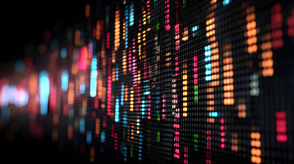 Digital Data Symphony: Abstract display of vibrant bars in a digital, futuristic environment. Evoking technological prowess and the intricate web of information.