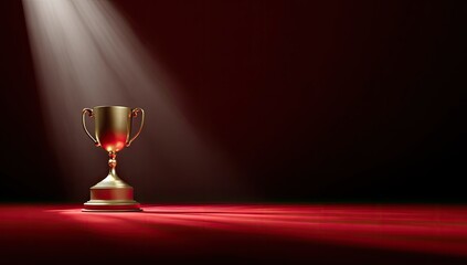 Golden trophy bathed in spotlight on crimson backdrop
