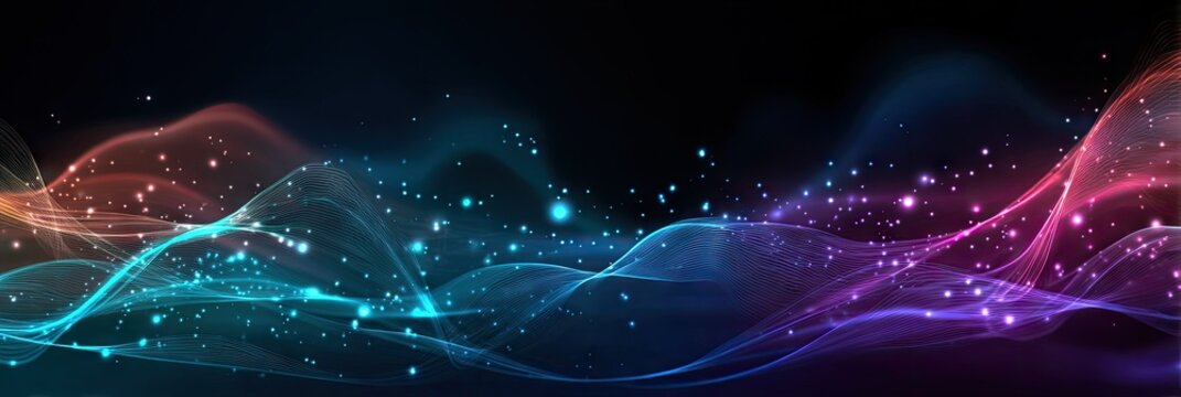 Abstract flowing energy waves of vibrant color, shimmering particles