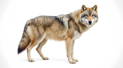 Fototapeta premium Gray Wolf Isolated on White Background – Wild Predator Stock Photo